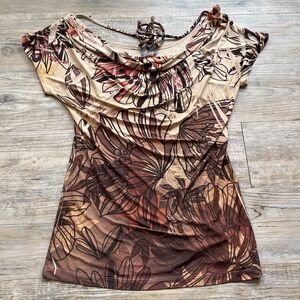 Y2K Top Women's Medium Drape Neck Cowl Vintage Brown Tan 2000s